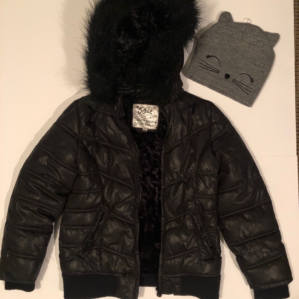 Girls Justice black puffy coat and hat